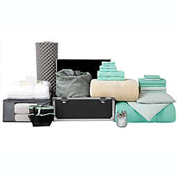 Ultimate College Dorm Supplies Pack - Twin XL Bedding Kit in a Storage Trunk - Yucca / Hint of Mint Color Set