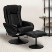 Emma + Oliver Massaging Multi-Position Plush Side Pocket Recliner/Ottoman in Black LeatherSoft