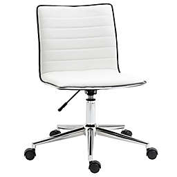Vinsetto Mid-Back Armless Office Chair Task Chair with PU Leather, Adjustable Height and Swivel Seat Ribbed, White