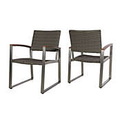 Contemporary Home Living Set of 2 Slate Gray and Brown Wicker Outdoor Furniture Patio Dining Chairs 33.5"