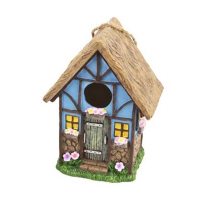 Santa's Workshop Outdoor Decorative 8.2" Resin Blue Cottage Bird House