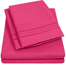 Sweet Home Collection   Bed 4-Piece Sheets Set Luxury Bedding Set with Flat Sheet, Fitted Sheet, 2 Pillow Cases, RV Short Queen, Fuschia