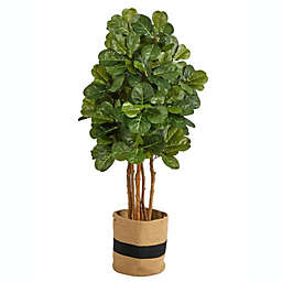 Nearly Natural Home Decorative 5'H Fiddle Leaf Fig Artificial Tree in Handmade Natural Cotton Planter