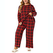 Agnes Orinda Plus Size Pajamas for Women Check Pajama Sets Elastic Waist Side Pocket Stretch Sleepwear Nightgown Plaid Pjs 3X Buffalo Plaid Red Black