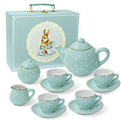 Jewelkeeper Porcelain Tea Set For Little Girls, Pastel Polka Dot, 13