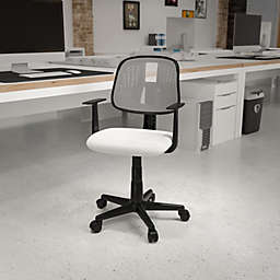 Emma + Oliver Pivot Back White Mesh Swivel Task Office Chair with Arms, BIFMA Certified