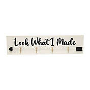 Elegant Designs Decorix Farmhouse Wall Mounted Hanging 4 Photo Wooden Picture Frame Display with Clips Hearted Arrow and &quot;Look What I Made&quot; Script in Black Text