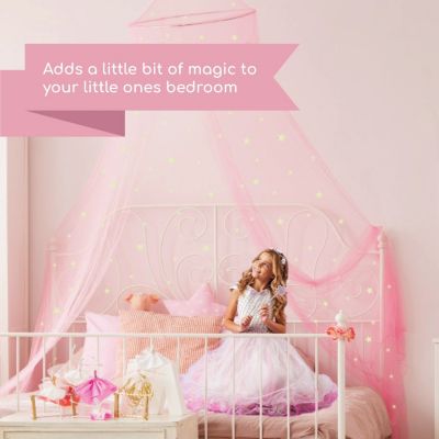 Fire Retardant Fabric White Stars and Rainbows for Girls Girls Bed Or Full Size Bed Kids & Babies Bed Canopy with Glow in The Dark Unicorns Kid Bed Anti Mosquito Net Use to Cover The Baby Crib 