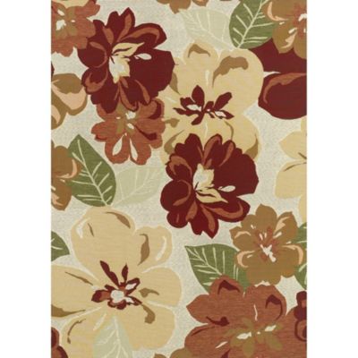 Couristan 2.25&#39; x 3.9&#39; Red and Beige Floral Rectangular Outdoor Area Throw Rug