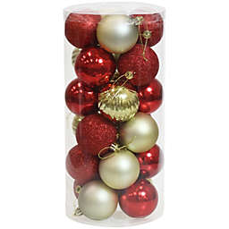24 Pack Christmas Ornament Hanging Shatterproof Decor Holiday Red Gold