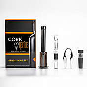 Cork Genius Wine Opener Set 4 Piece Gift Set with Wine Accessories - Includes Air Pump Bottle Opener, Bottle-Top Aerator, Wine Foil Cutter, and Vacuum Seal Wine Stopper - Premium Stainless Steel Materials - Black