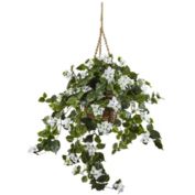 Nearly Natural Bougainvillea Hanging Basket White