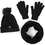Boxed Gifts Nollia Women&#39;s 3pc Knit Hat Beanie, Gloves & Infinity Scarf Set - Black