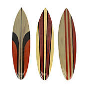 Zeckos 16 In Hand Carved Painted Wooden Surfboard Wall Hanging Decor Beach Art Set of 3