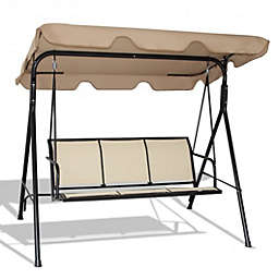 Costway Outdoor Patio Swing Canopy 3 Person Canopy Swing Chair-Brown