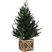 Sunnydaze Pre-Lit Farmhouse Artificial Fir Christmas Tree with Base - 50 Battery-Operated LED Lights - 3-Foot