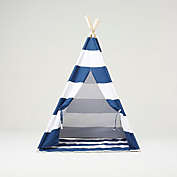 RocketBaby Teepee Play Tent With Blue and White Stripes with Cushion