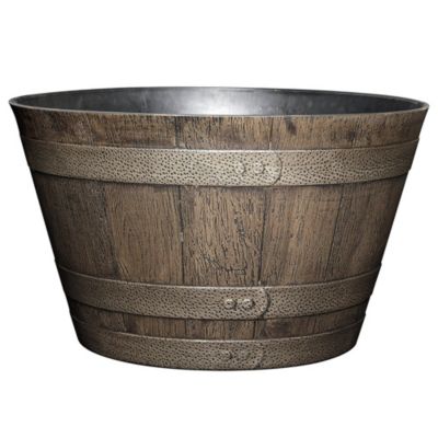 Classic Home and Garden Whiskey Resin Flower Pot Barrel Planter, Oak Brown, 20.5 in