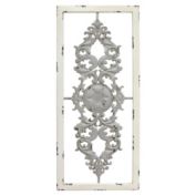 HomeRoots Home Decor Distressed Scroll Panel Metal White Wood Framed Wall Art - 321183