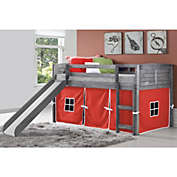 Donco Kids Twin Louver Low Loft W/Slide & Red Tent Kit In Antique Grey Finish - Antique Grey