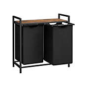 VASAGLE Laundry Hamper, Laundry Basket, Laundry Sorter with Top Shelf and Pull-Out Bags, Metal Frame, 2 Oxford Fabric Removable Bags, Rustic Brown and Black