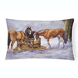 Caroline's Treasures Horses eating Hay in the Snow Canvas Fabric Decorative Pillow 12 x 16