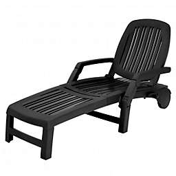Costway Adjustable Patio Sun Lounger with Weather Resistant Wheels-Black