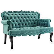 Modway Furniture Viola Chesterfield Button Tufted Loveseat Performance Velvet Settee, Teal