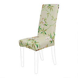 PiccoCasa Elastic Floral Pattern Dining Chair Cover Light Green, 1 Piece