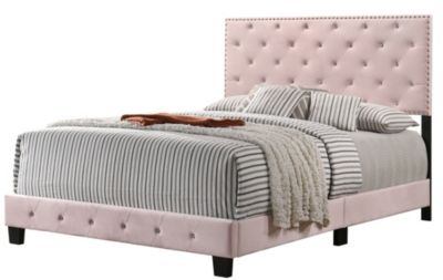 Passion Furniture Wooden Suffolk Pink Full Panel Bed with Slat Support
