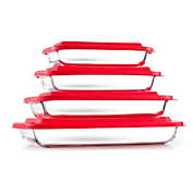 JoyJolt 8 Piece Red Rectangular Glass Baking Dishes with Handles and Covers