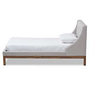 Baxton Studio Louvain Modern And Contemporary Greyish Beige Fabric Upholstered Walnut-Finished Twin Sized Platform Bed - Greyish Beige