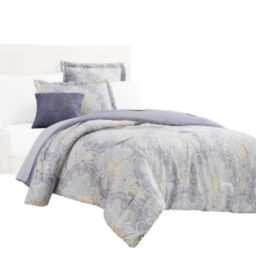 Saltoro Sherpi Chania 8 Piece Queen Bed Set with Paisley Print The Urban Port, Purple and White-
