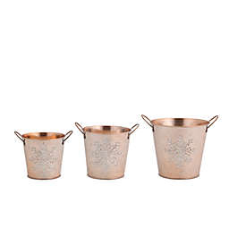 Diva At Home Set of 3 Gold Colored with Silver Glitter Snowflake Designs Christmas Buckets 6.75