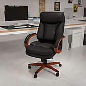 Flash Furniture High Back Black Leather Executive Swivel Office Chair with Synchro-Tilt Mechanism and Mahogany Wood Base