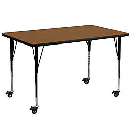 Flash Furniture Mobile 30''W x 72''L Rectangular Oak HP Laminate Activity Table - Standard Height Adjustable Legs