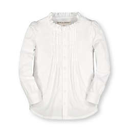 Hope & Henry Toddler Girls' Long Sleeve Ruffle Neck Button Down Blouse with Pintucking, White, 4