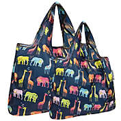 Wrapables Large & Small Foldable Tote Nylon Reusable Grocery Bags, Set of 2, Elephants & Giraffes