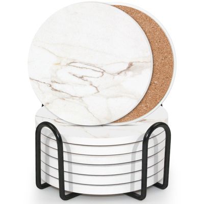 Goodmerchan Coasters for Drinks Set of 6 with Holder(Marble style)