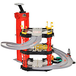 Qaba 3-Level Parking Garage Toy Car Playset with Racetrack, Helicopter Ramp, Elevator, and Cars for Boys and Girls