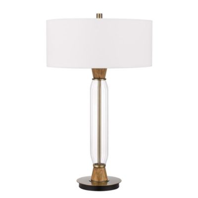 Cal Lighting 150W 3 Way Towson Glass With Wood Accent Table Lamp With Hardback Drum Fabric Shade