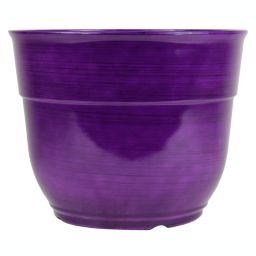 Garden Elements Glazed Brushed Happy Large Plastic Planter, Dark Purple, 15 Inch