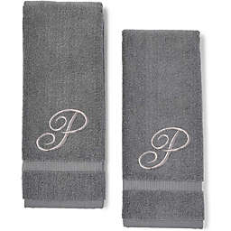 Juvale Monogrammed Hand Towels, Letter P Embroidered Gift (16 x 30 in, Grey, Set of 2)