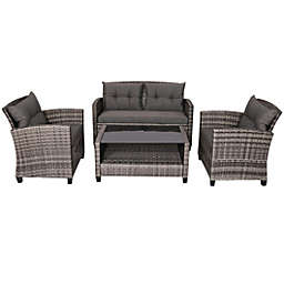 Costway 4 Pieces Patio Rattan Furniture Set Coffee Table Cushioned Sofa