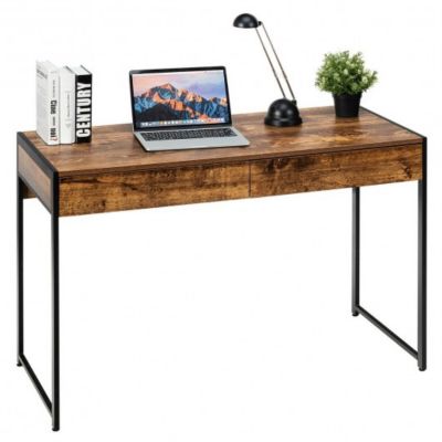 Costway 2-Drawer Computer Desk Study Table Home Office Writing Workstation-Coffee