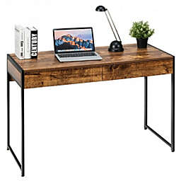 Costway 2-Drawer Computer Desk Study Table Home Office Writing Workstation-Coffee