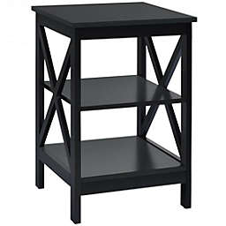 Costway 3-Tier Nightstand End Table with X Design Storage -Black