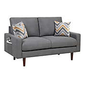 Contemporary Home Living 4.75&#39; Shadow Gray Mid-Century Modern Woven Loveseat Couch with USB Charging Ports and Pillows