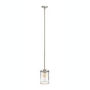 Elegant Designs 9.25" Adjustable Traditional Vintage Modern Industrial Farmhouse 1-Light Metal And Clear Cylindrical Glass Hanging Ceiling Pendant, Brushed Nickel