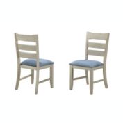 Pilaster Designs Kira Dining Chairs, Smoke White Wood & Blue Fabric
